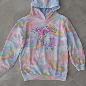 2/$25 H&M Girls Unicorn Hoodie 8-10 Tie Dye Rainbow Pastel Graphic Sweatshirt